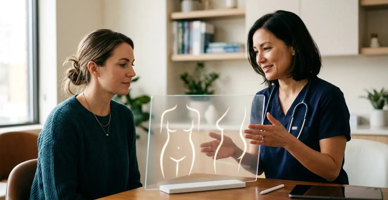 Paziente che consulta chirurgo plastico per scegliere procedura di rimodellamento corporeo