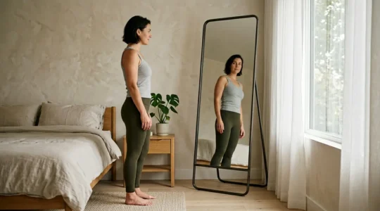 Silhouette di persona che osserva il proprio riflesso nello specchio mostrando la trasformazione del corpo