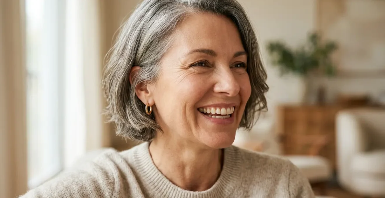 Volto femminile sorridente con pelle liscia nella zona nasolabiale