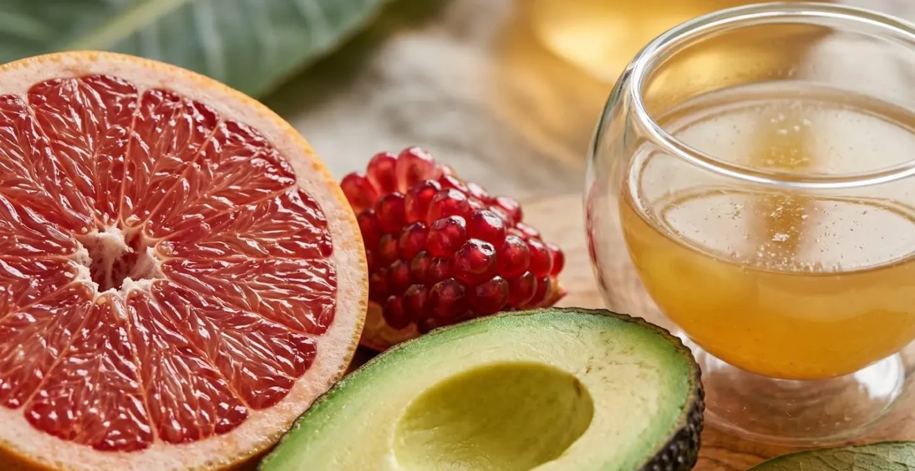 Composizione artistica di alimenti ricchi di collagene e nutrienti per la pelle