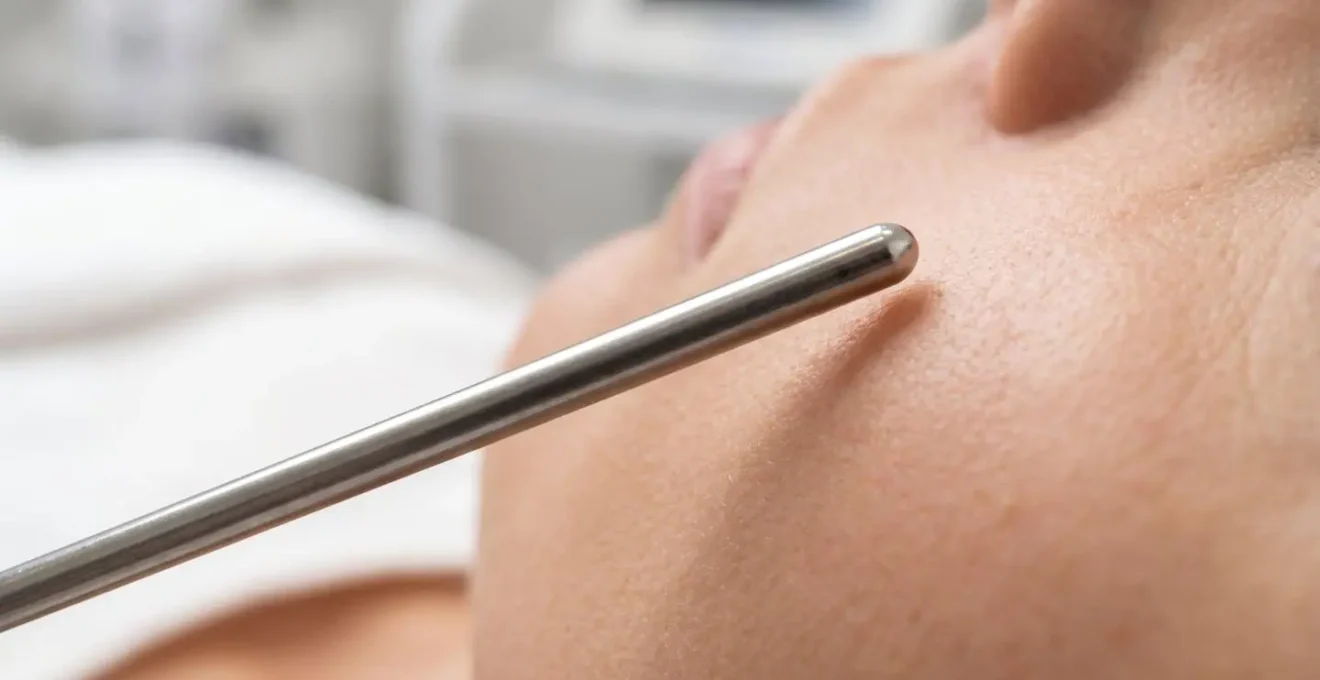 Dettaglio ravvicinato di cannula per filler durante procedura