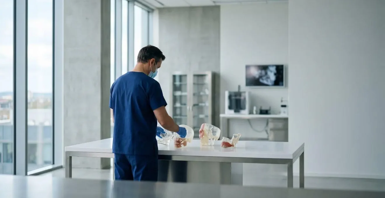 Chirurgo plastico che esamina modelli anatomici 3D avanzati