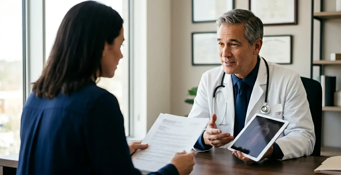 Chirurgo e paziente durante una prima visita in uno studio medico moderno