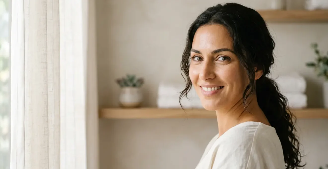 Volto femminile con pelle luminosa e uniforme dopo trattamento delle macchie solari