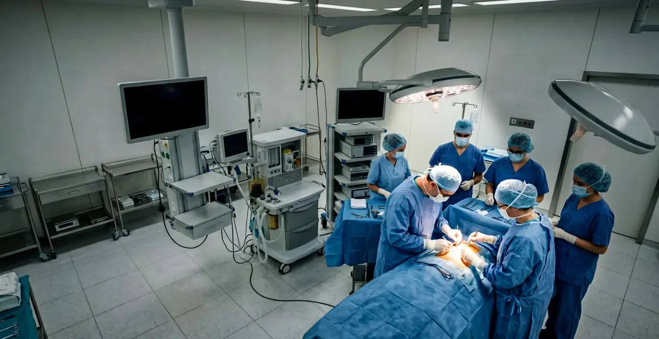 Ambiente chirurgico con team medico professionale durante un intervento di chirurgia estetica