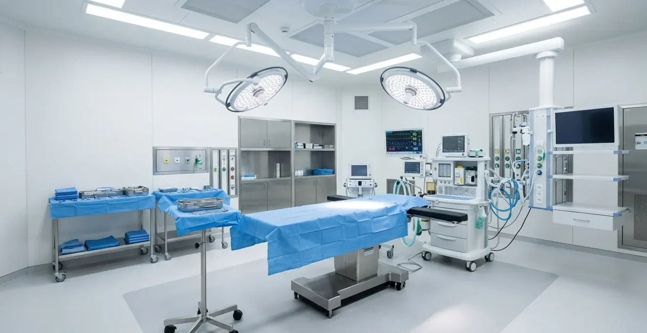 Sala operatoria moderna per chirurgia estetica con attrezzature sterili e personale specializzato